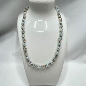 Murano Glass Bead Necklace Sky Blue Glitter Short